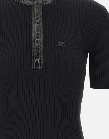 "Vinyl and Knit Polo" 326MT0539FI0001 BLACK COURREGES 