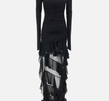 "Mini dress in jersey with chiffon train" 2A623A N0990 BLUMARINE 