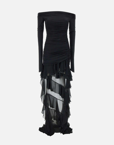 "Mini dress in jersey with chiffon train" 2A623A N0990 BLUMARINE 