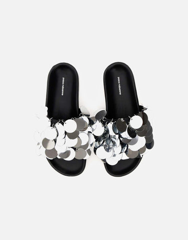 "Sequin-embellished slides" 22AHH0094EMB009 P040 RABANNE 