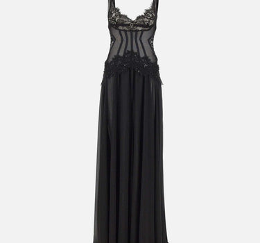 Abito da sera con inserti in pizzo e paillettes RS16294 BLACK NISSA 