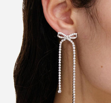 "Crystal Bow Dangle Earrings" 608ESL SILVER SELF-PORTRAIT 