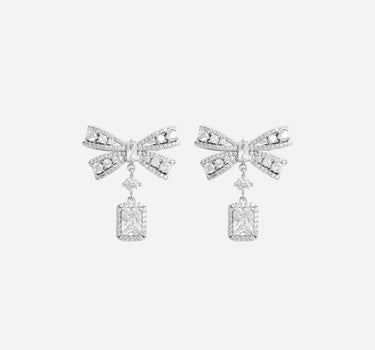 "Bow Crystal Drop Earrings" 614ESL SILVER SELF-PORTRAIT 